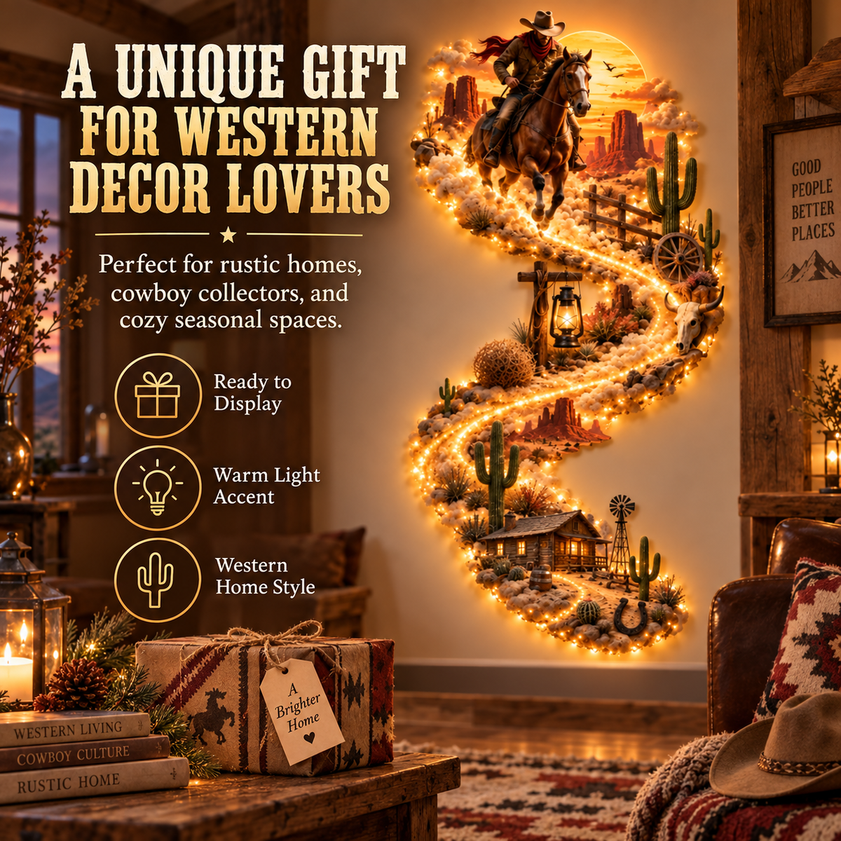 🔥LAST DAY 49% - 🌵 Wild West Frontier™ — Lighted Cowboy & Ranch Wall Art 🐎