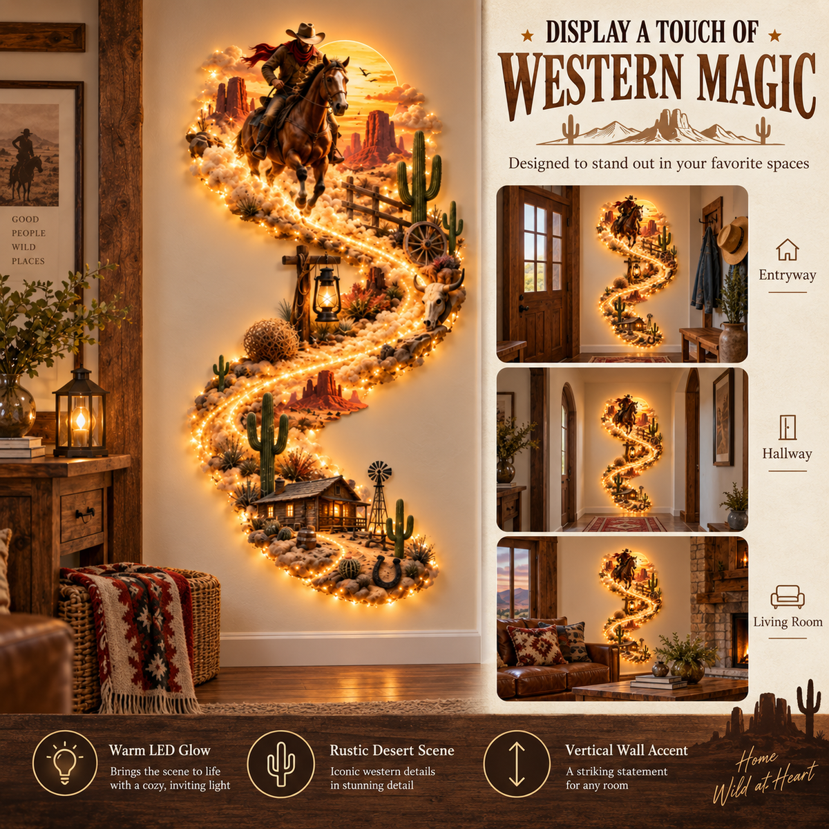 Western wall decoration in rustic home interior