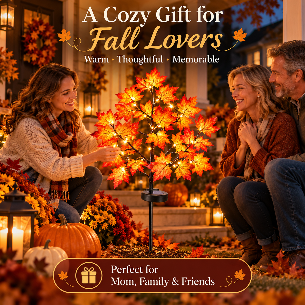 Solar Maple Leaf & Pumpkin Tree Lights – Fall Yard Decor 🍁🎃
