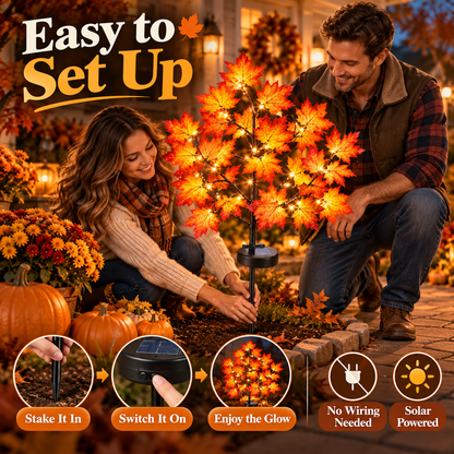 Solar Maple Leaf & Pumpkin Tree Lights – Fall Yard Decor 🍁🎃