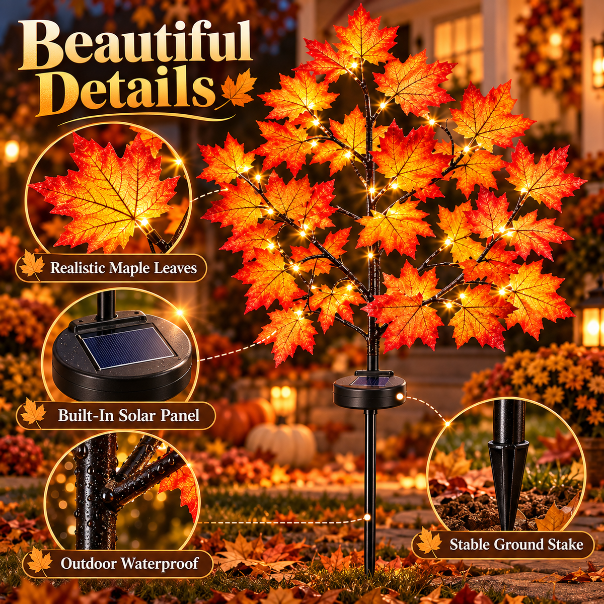 Solar Maple Leaf & Pumpkin Tree Lights – Fall Yard Decor 🍁🎃