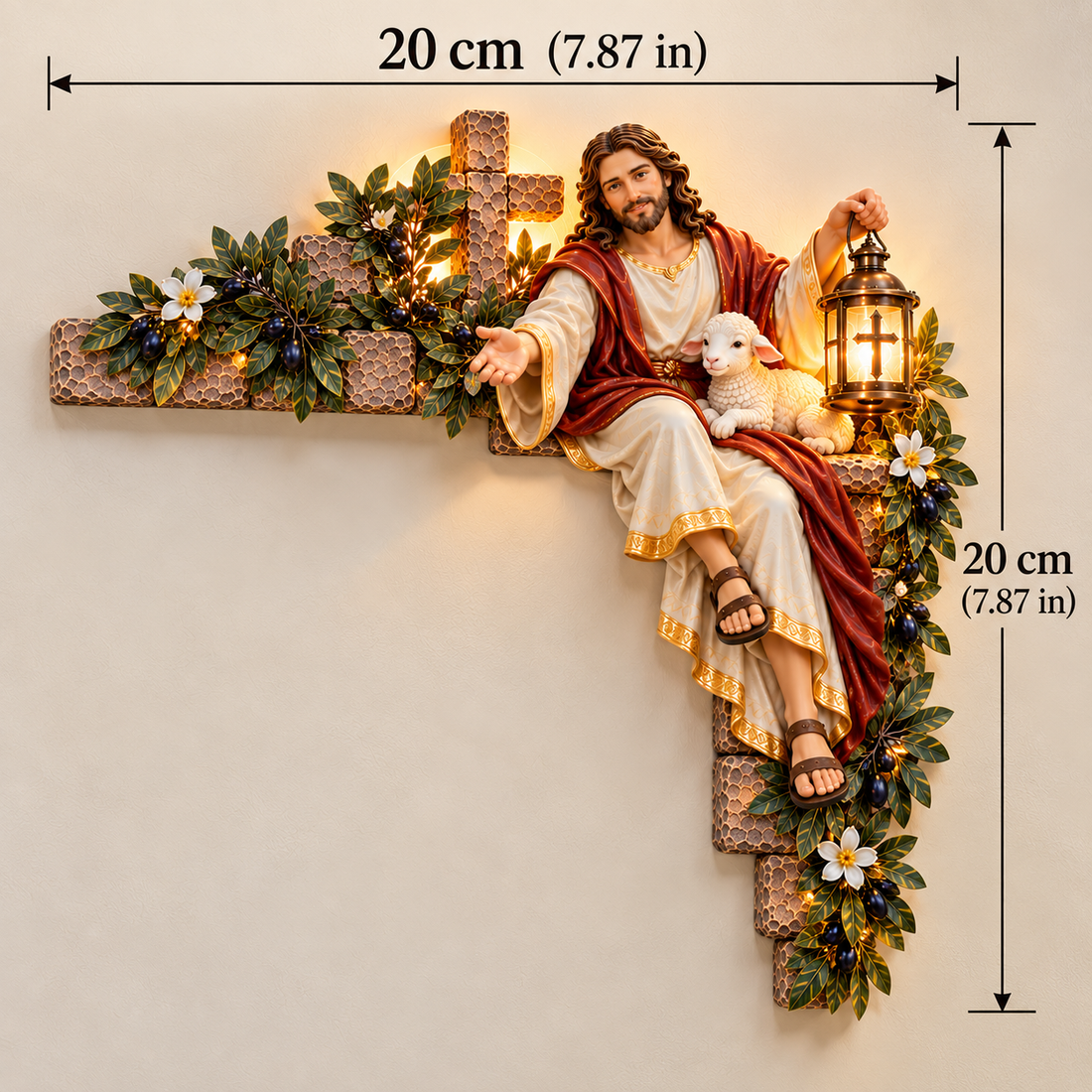 Jesus doorway corner decor shown at realistic size