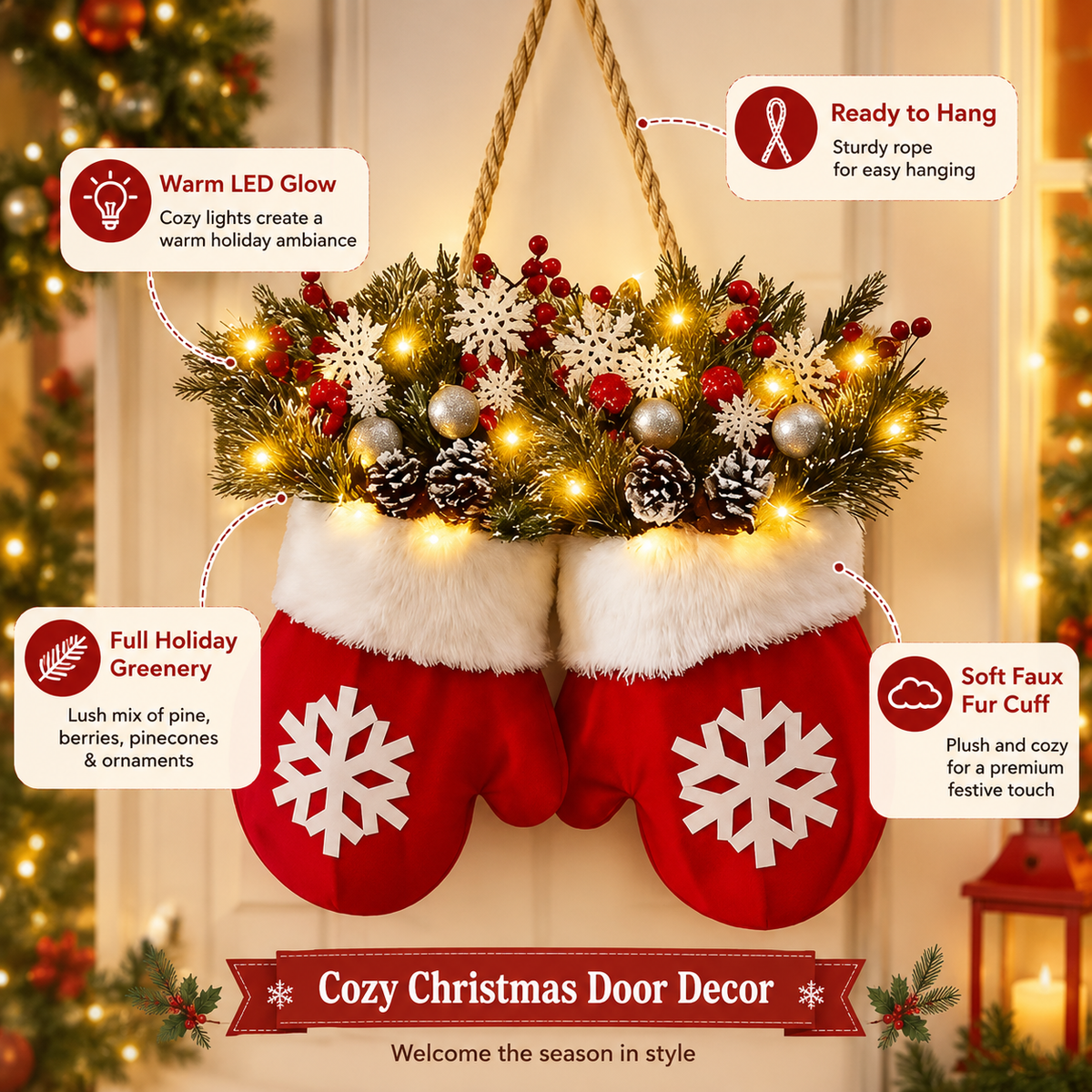 Christmas mitten wreath product features