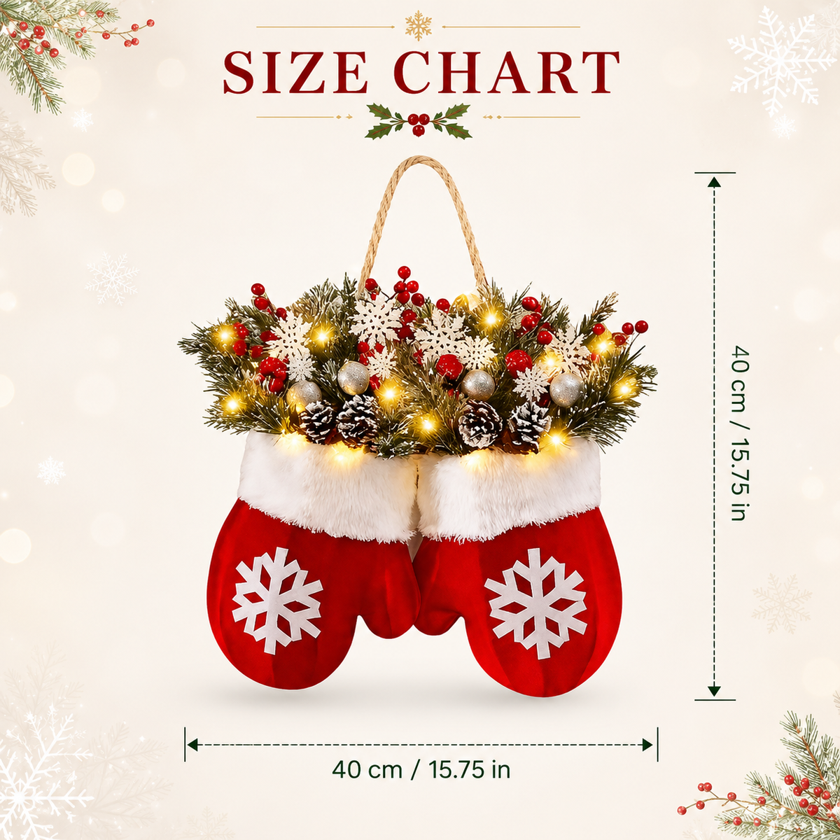 Christmas mitten wreath 40 by 40 cm size