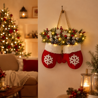 🎅 Flashing Christmas Glove Wreath · Create a warm and cosy Christmas atmosphere❄️✨