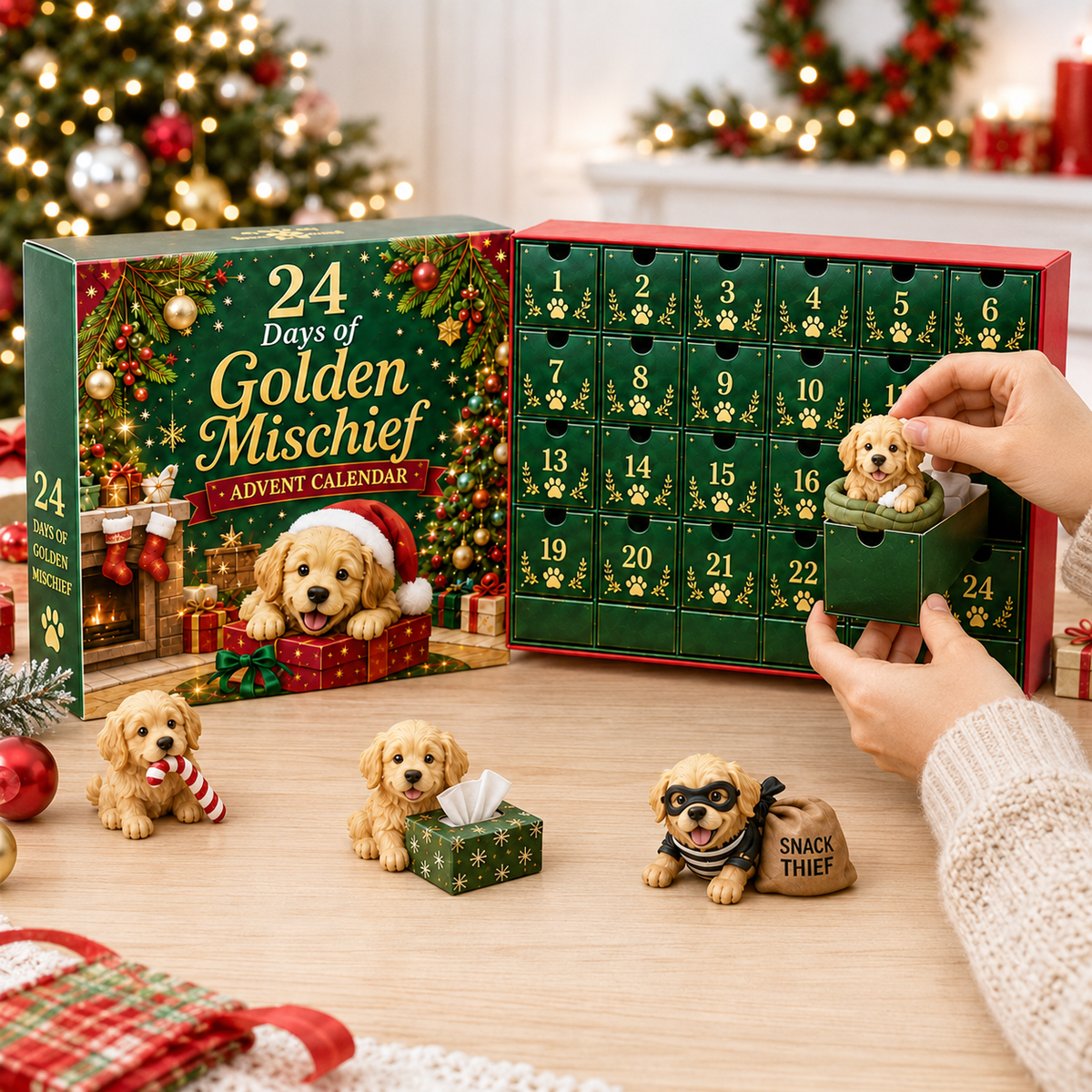 🎄 24 Days of Golden Mischief Advent Calendar – 24 Unique Golden Retriever Collectibles