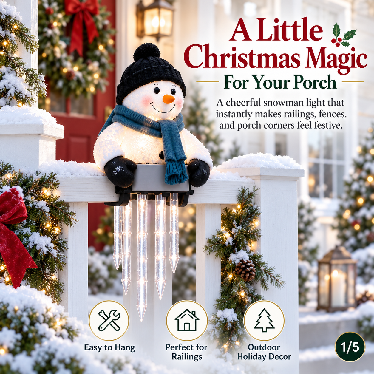 Single WinterGlow Snowman railing decoration