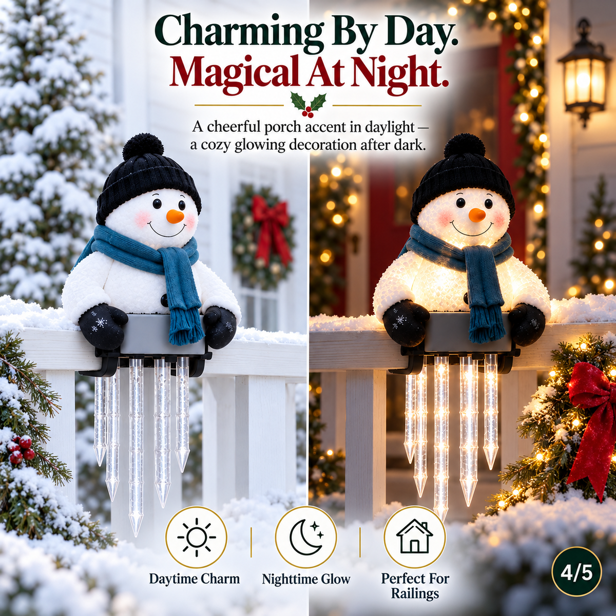WinterGlow Snowman day and night comparison