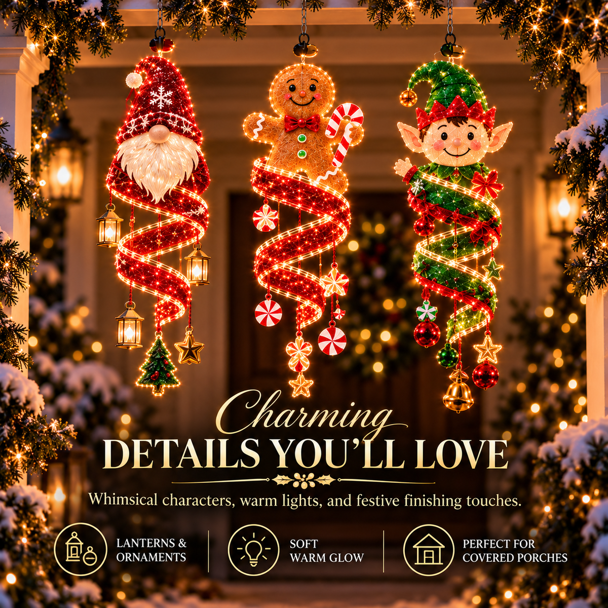 🎄 Christmas Magic Spiral™ Hanging LED Light Collection – 9 Festive Designs ✨