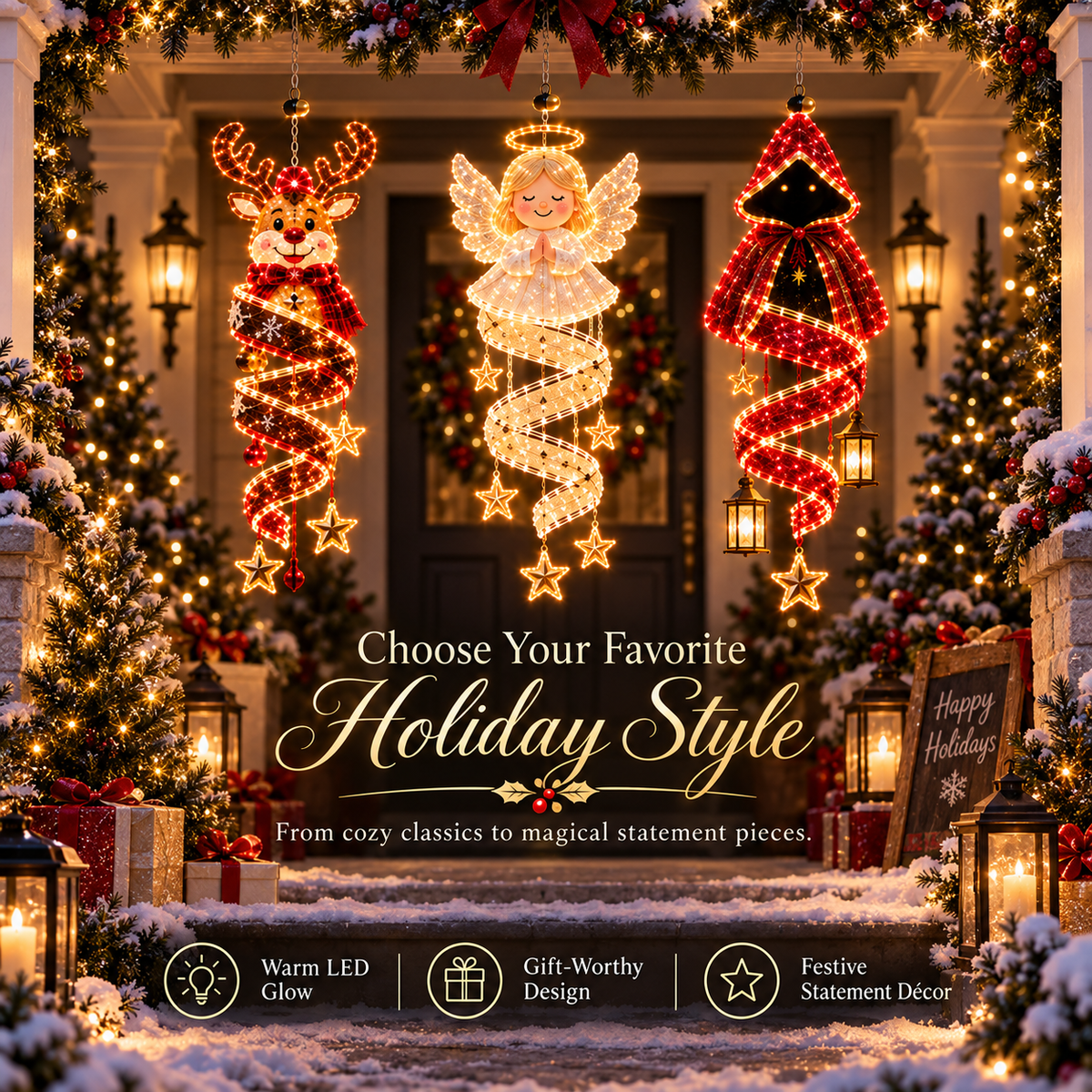 🎄 Christmas Magic Spiral™ Hanging LED Light Collection – 9 Festive Designs ✨