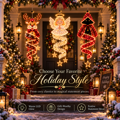 🎄 Christmas Magic Spiral™ Hanging LED Light Collection – 9 Festive Designs ✨