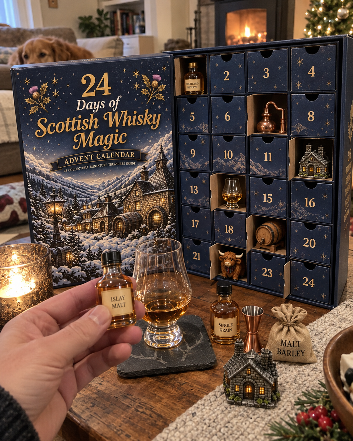 Scottish whisky themed Advent Calendar customer display