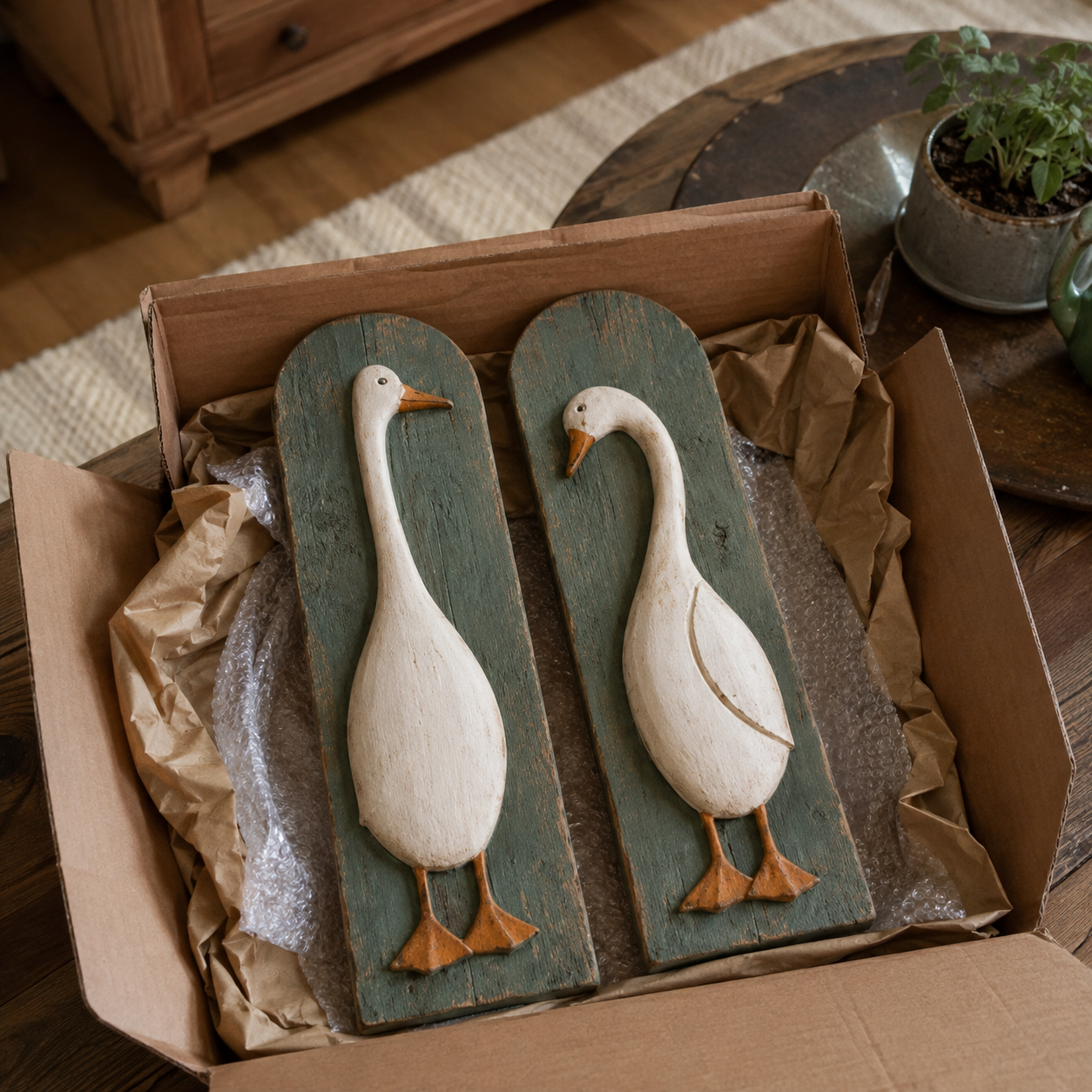 Pair of rustic goose wall panels together