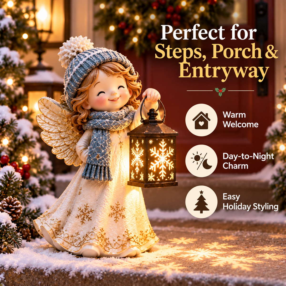 ⛄ Last Day 49% Snowman Nativity Glow™✨ – Solar Christmas Step Light with Holy Family Projection