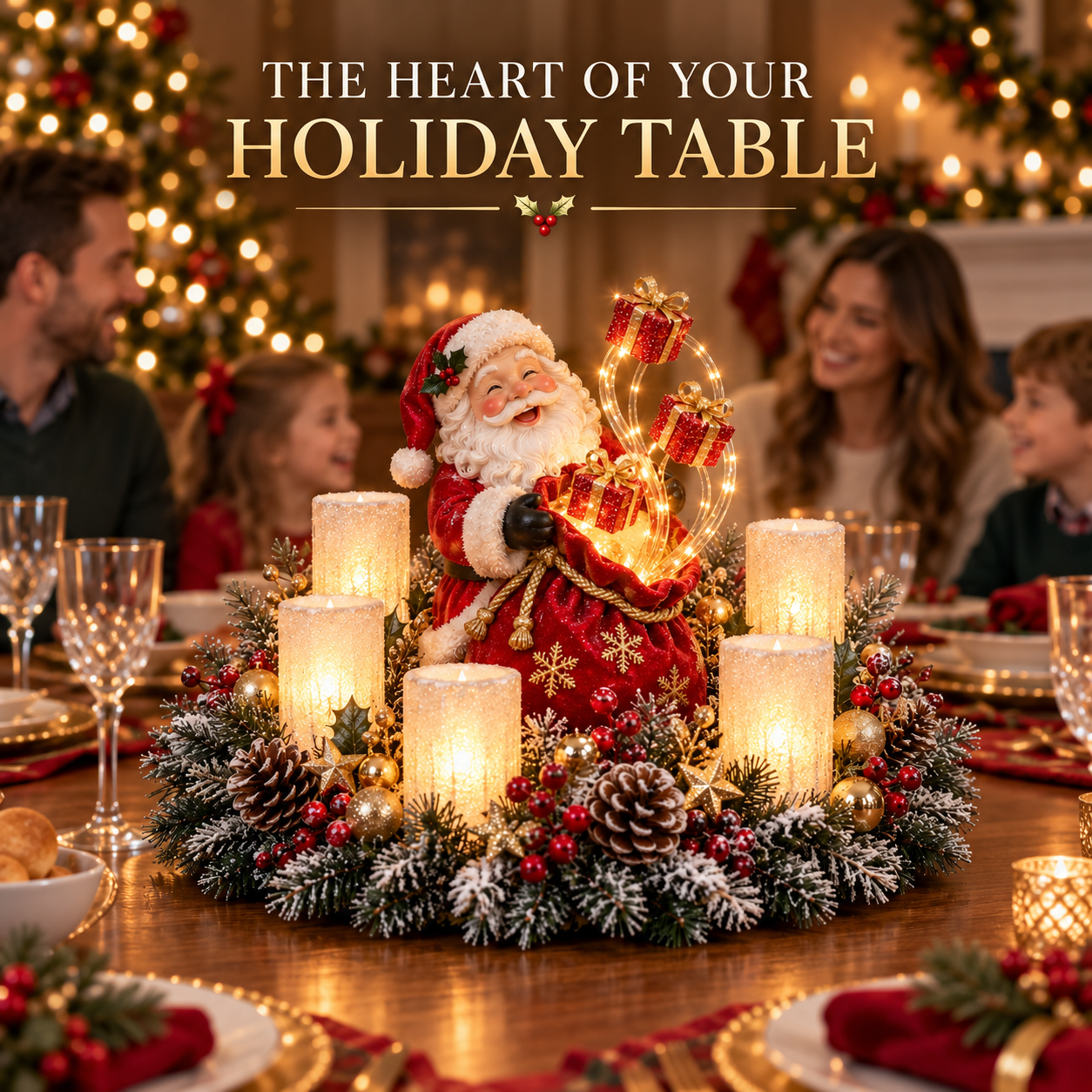 🎄 Glowing Christmas Centerpiece with Warm Flameless Candlelight ✨🕯️