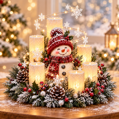 🎄 Glowing Christmas Centerpiece with Warm Flameless Candlelight ✨🕯️