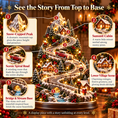 Christmas Mountain Village Tree – Snowy Alpine Road Tabletop Decor