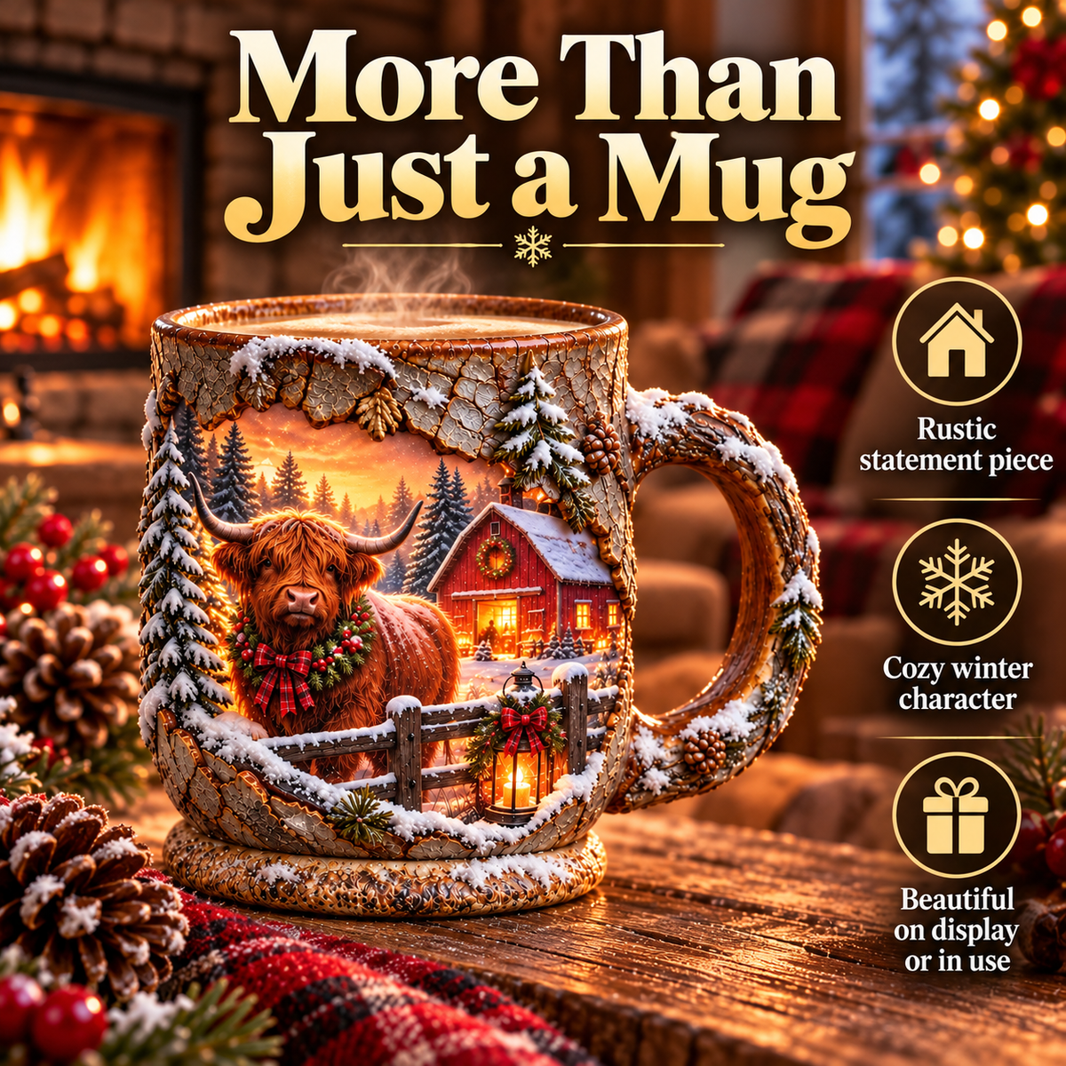 Highland Cow Christmas Magic Mug cold to hot color-changing reveal