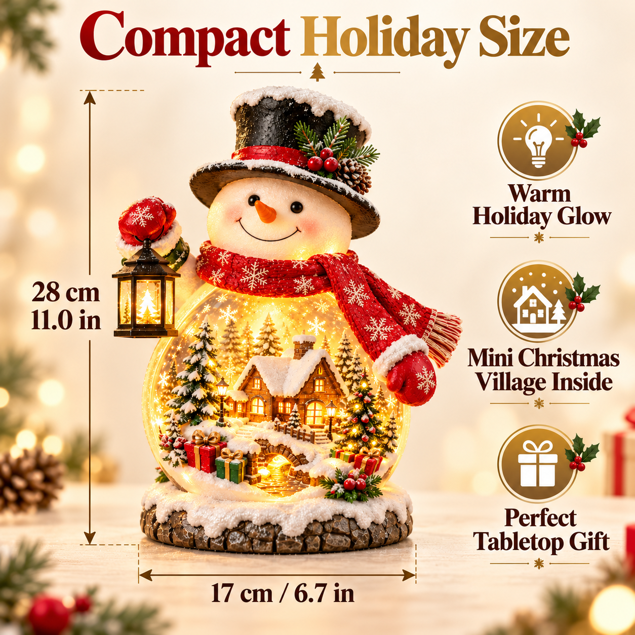 Christmas snowman dimension diagram showing height and width