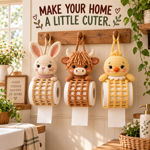 🧶 Cozy Critter Creations™ – Adorable Animal Crochet Toilet Paper Holder DIY Kits
