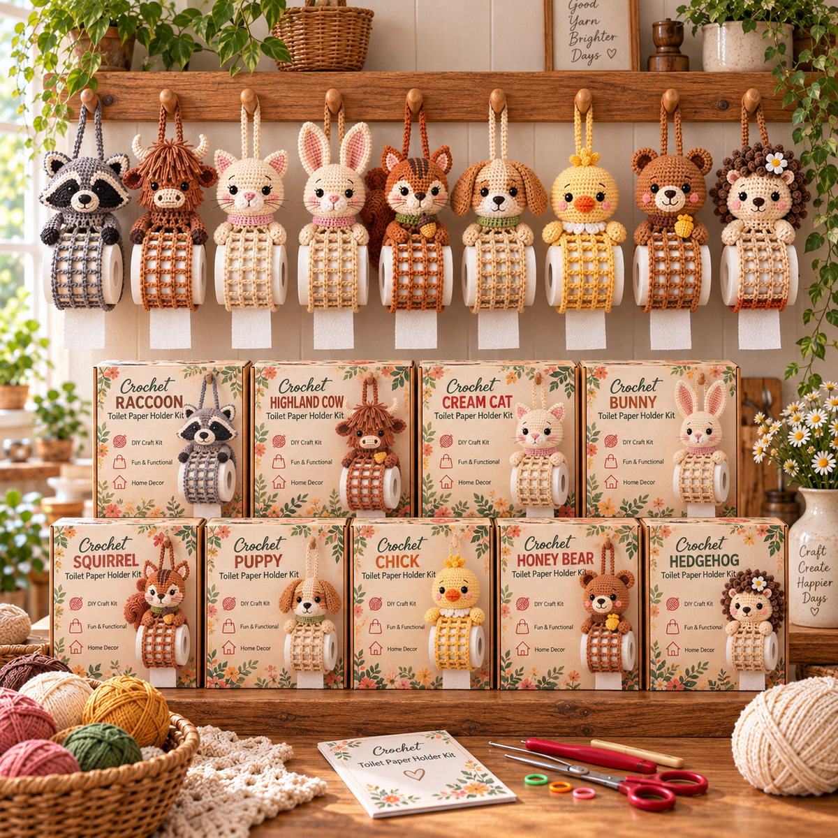 🧶 Cozy Critter Creations™ – Adorable Animal Crochet Toilet Paper Holder DIY Kits
