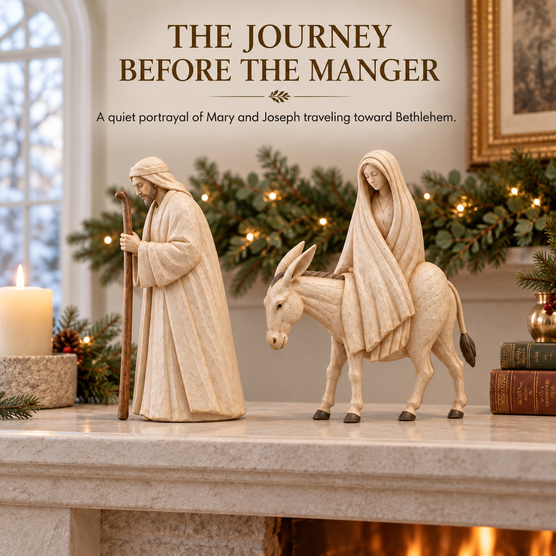 Journey to Bethlehem carved wood look resin detail