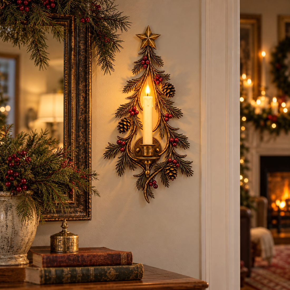 Christmas tree wall sconce in holiday home