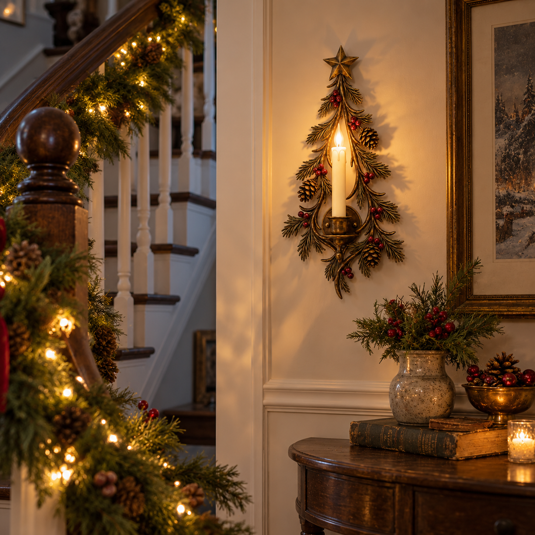 Christmas tree candle wall sconce detail