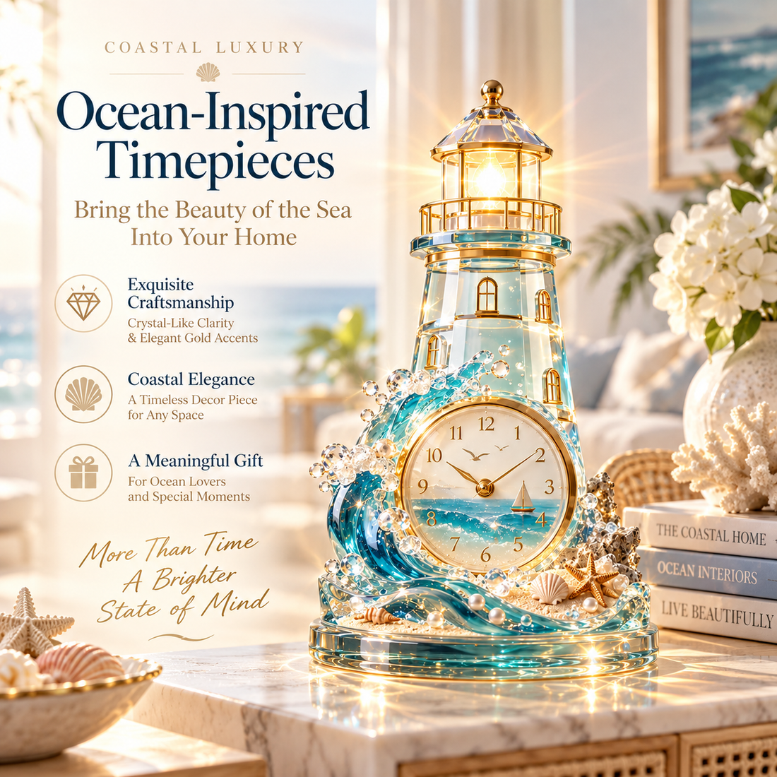 Coastal clock styled in home decor