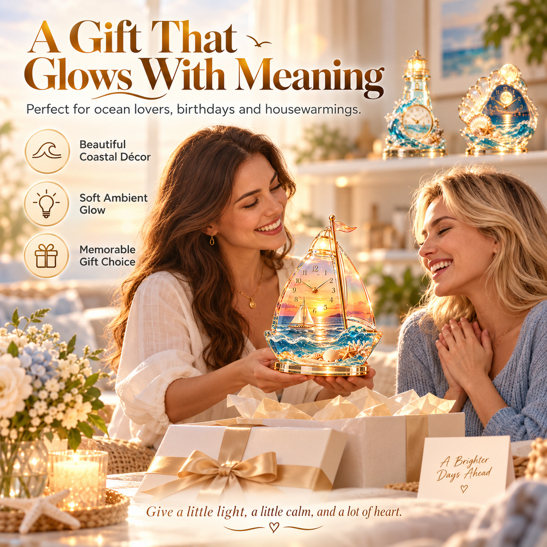 Coastal Glow clock collection styles