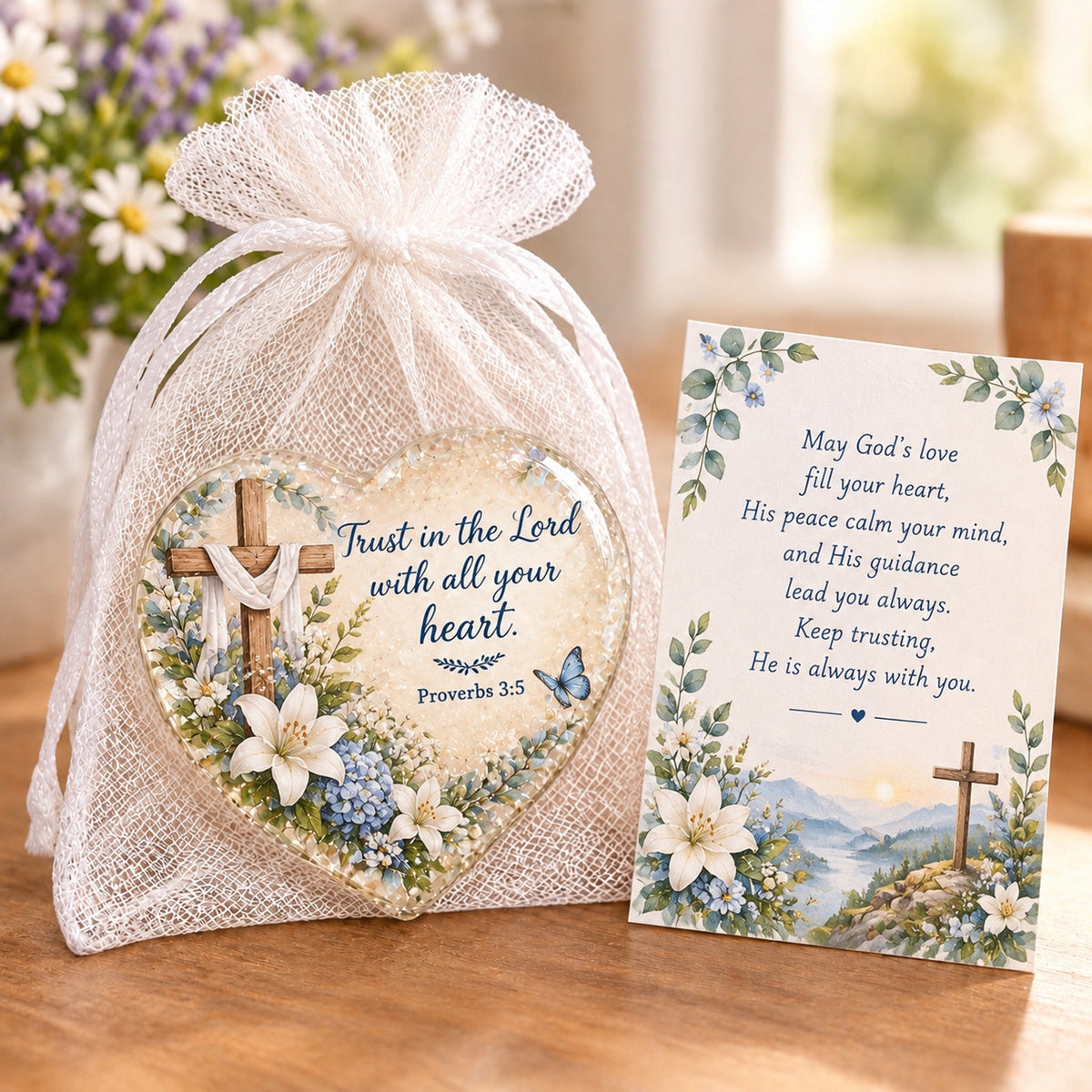 🔥Last Day 50% OFF- ✝️ Christian Faith Heart Keepsake with Prayer Card & Organza Bag