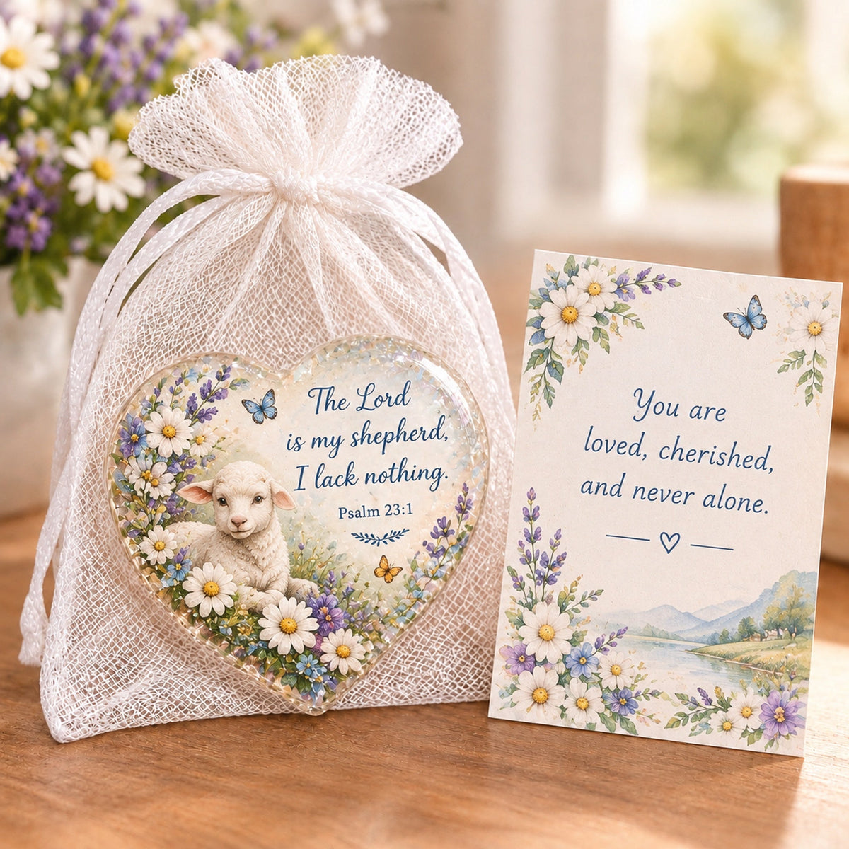 🔥Last Day 50% OFF- ✝️ Christian Faith Heart Keepsake with Prayer Card & Organza Bag