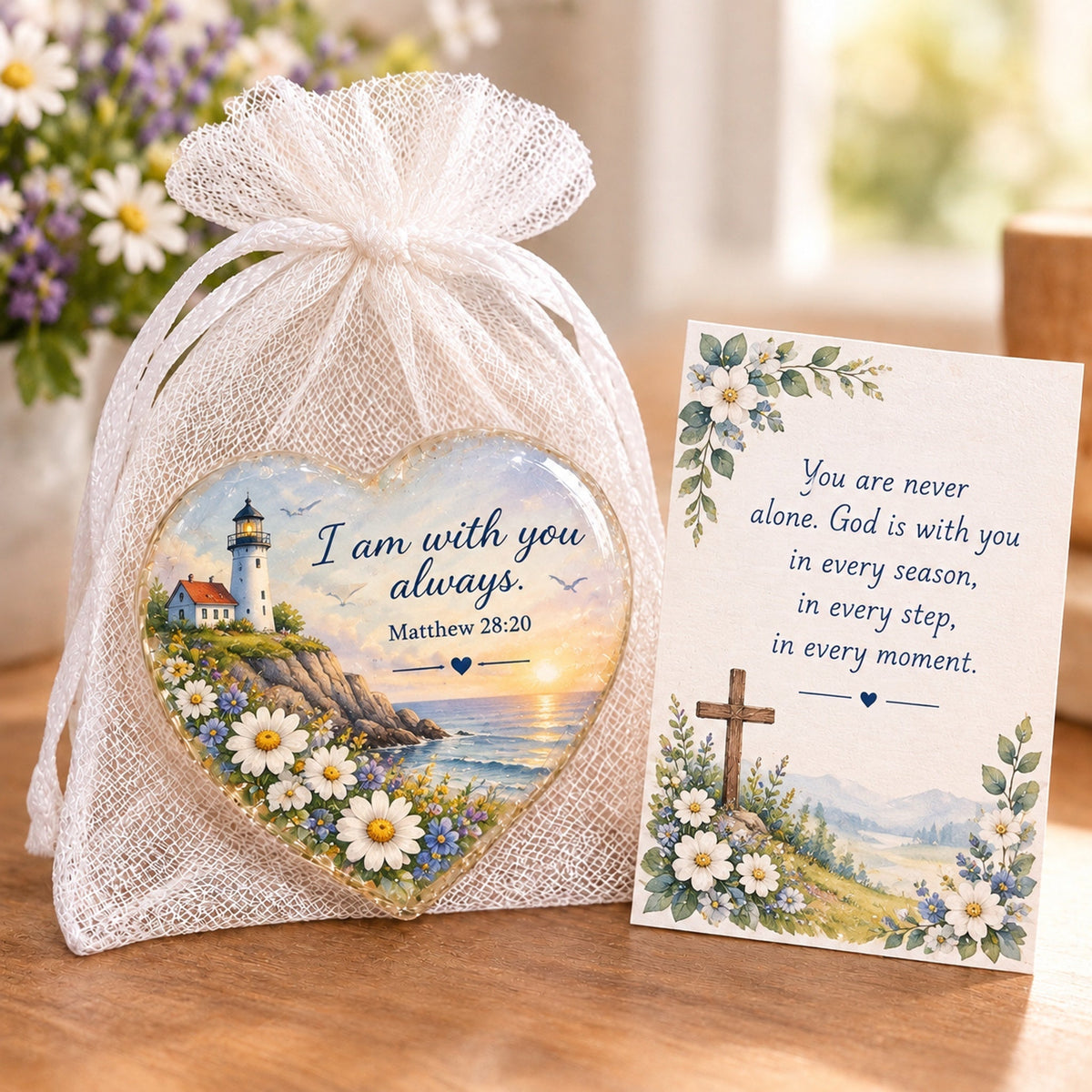 🔥Last Day 50% OFF- ✝️ Christian Faith Heart Keepsake with Prayer Card & Organza Bag
