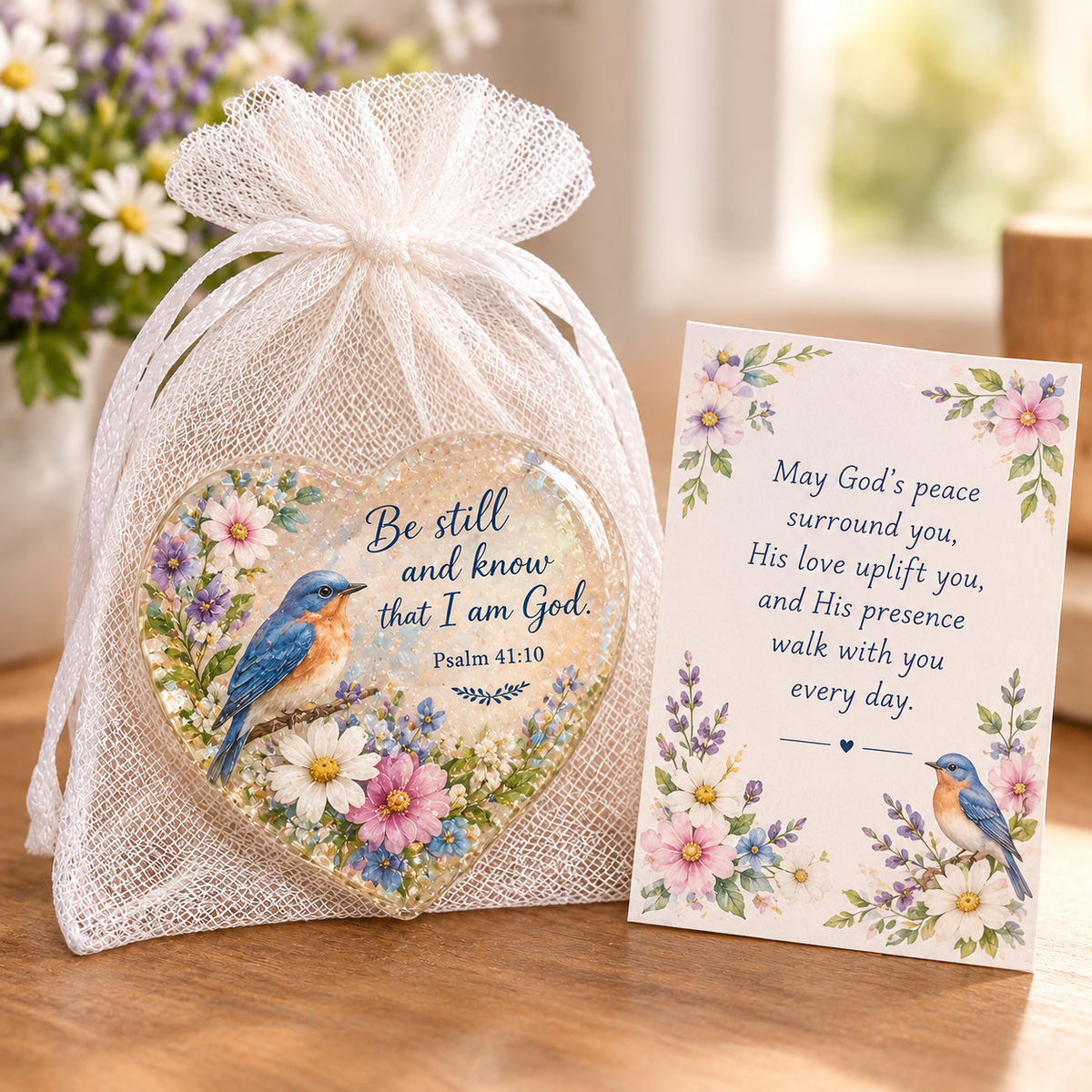 🔥Last Day 50% OFF- ✝️ Christian Faith Heart Keepsake with Prayer Card & Organza Bag