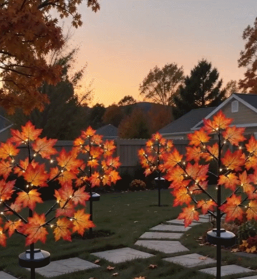Solar Maple Leaf & Pumpkin Tree Lights – Fall Yard Decor 🍁🎃