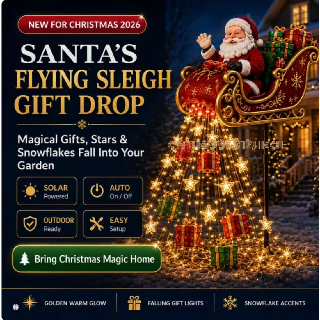 Santa Flying Sleigh Gift Drop solar Christmas light
