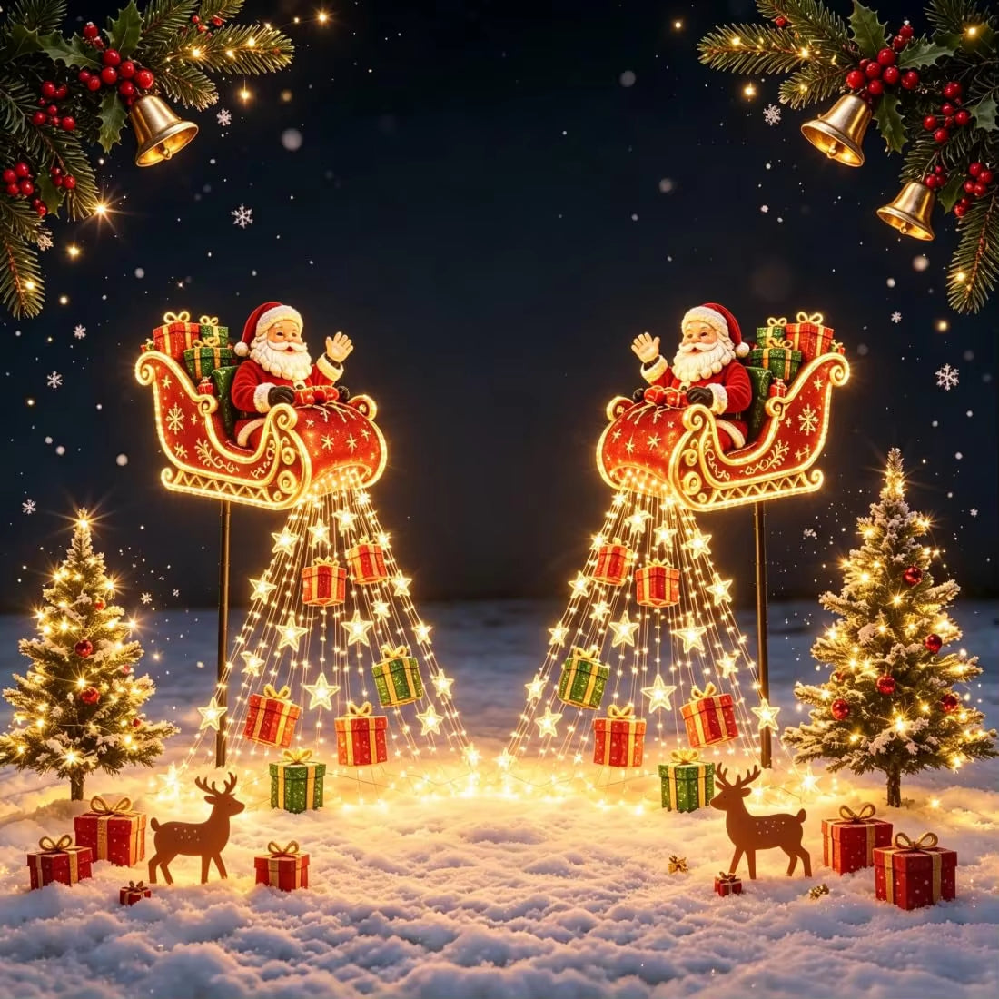 Two Santa Sleigh Christmas lights