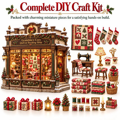 🧵 Grandma’s Cozy Quilt Shop DIY Kit 🎄 | Light-Up Christmas Miniature | Build Your Own Holiday Tradition