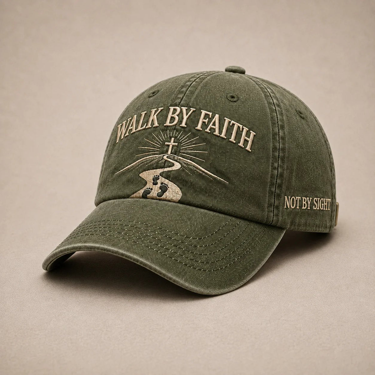 ✝️ WALK BY FAITH Vintage Embroidered Cap |  A Meaningful Vintage-Washed Cap for Church, Everyday Wear, Road Trips & Encouragement Gifts. ✨