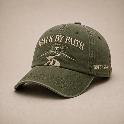 ✝️ WALK BY FAITH Vintage Embroidered Cap |  A Meaningful Vintage-Washed Cap for Church, Everyday Wear, Road Trips & Encouragement Gifts. ✨