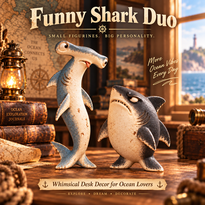 🦈😂 Bad Decisions Shark Duo – Funny Best Friend Desk Figurines