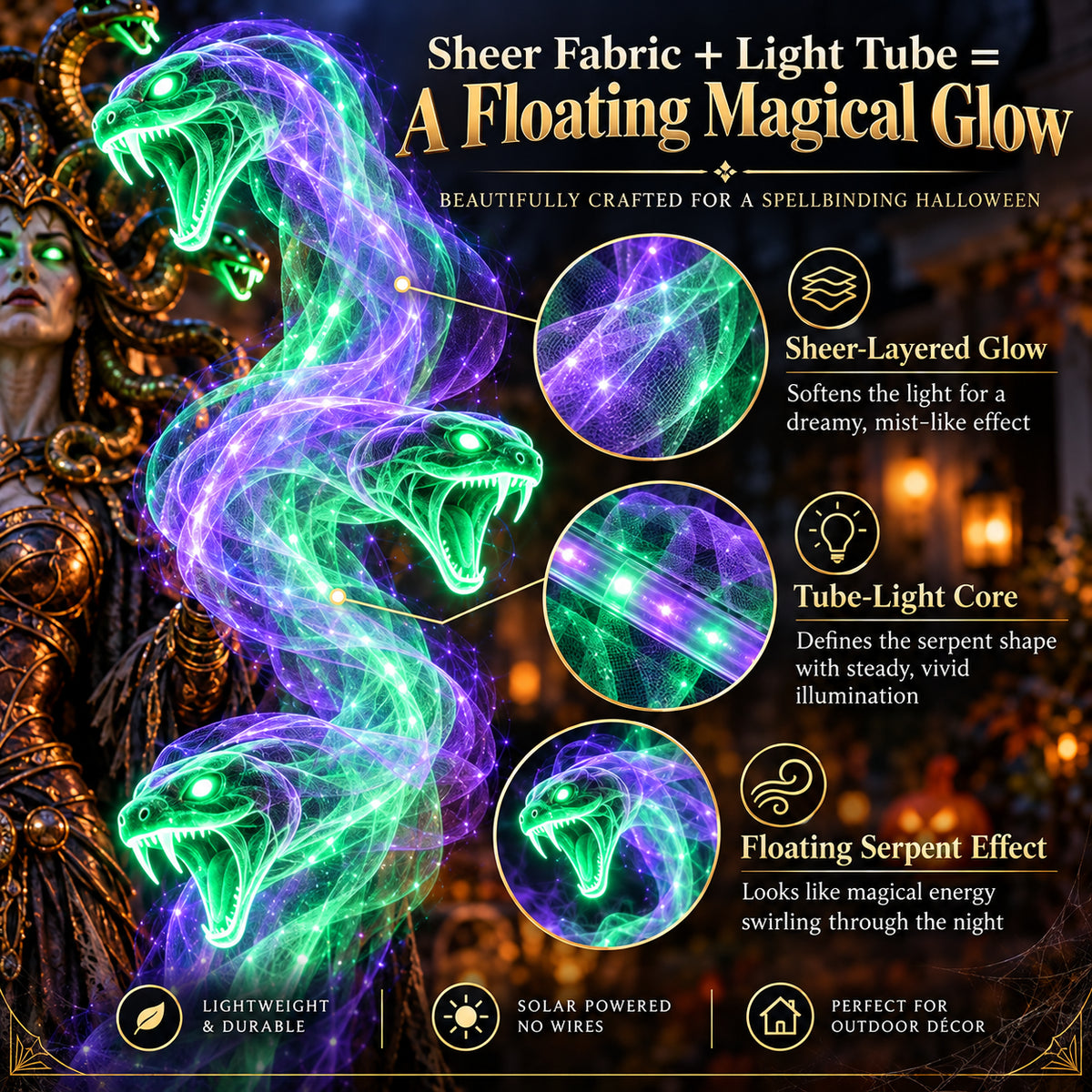 🐍💚 Serpent Queen Lighted Halloween Yard Decor – A Spellbinding Outdoor Showpiece