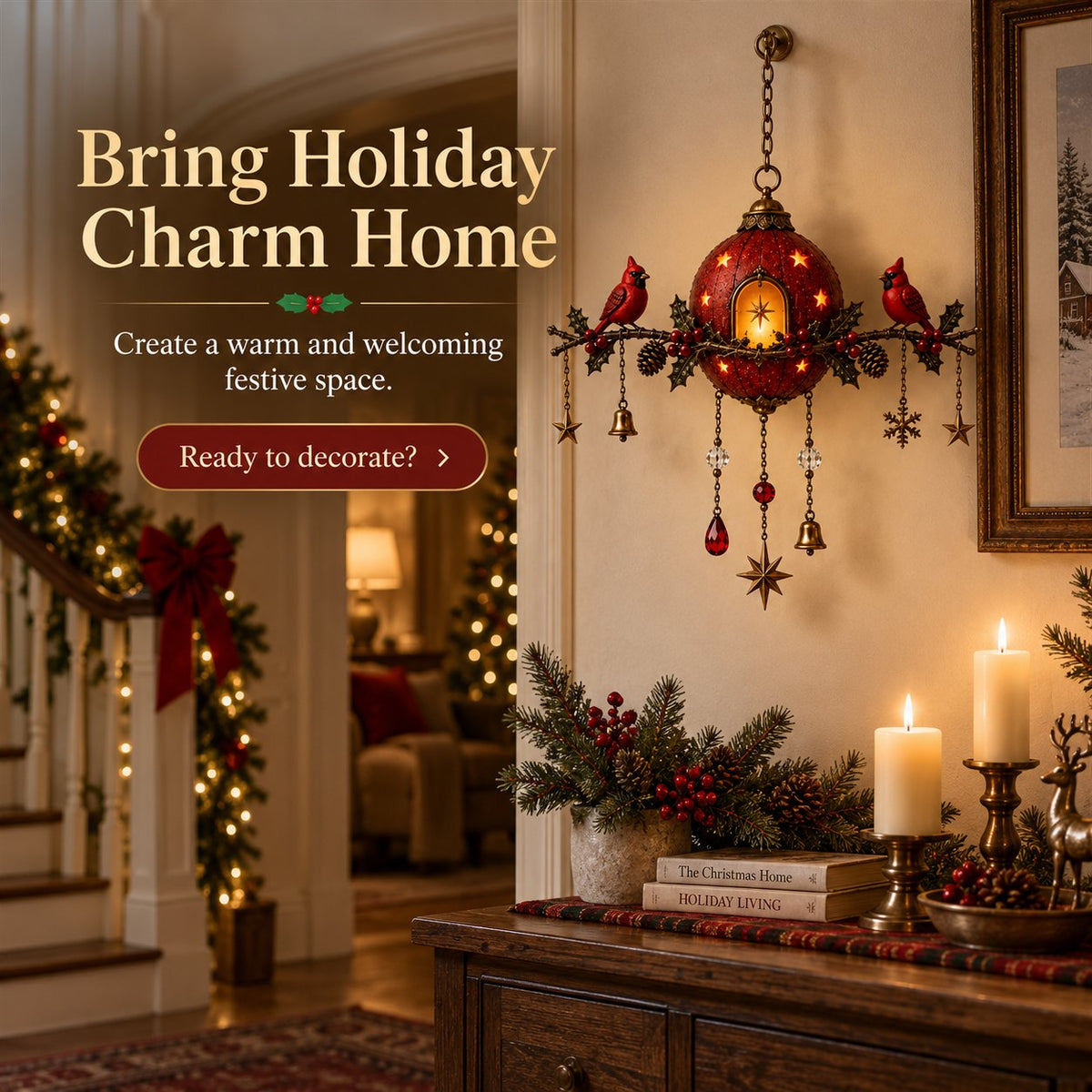 🐦 Lighted Cardinal Christmas Wall Hanging Decor