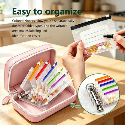 Waterproof Pill Pouch Set, 14pcs Bags Inside, A8 Waterproof Pill Organizer Set, 7 to 14 Days of Meds 💊