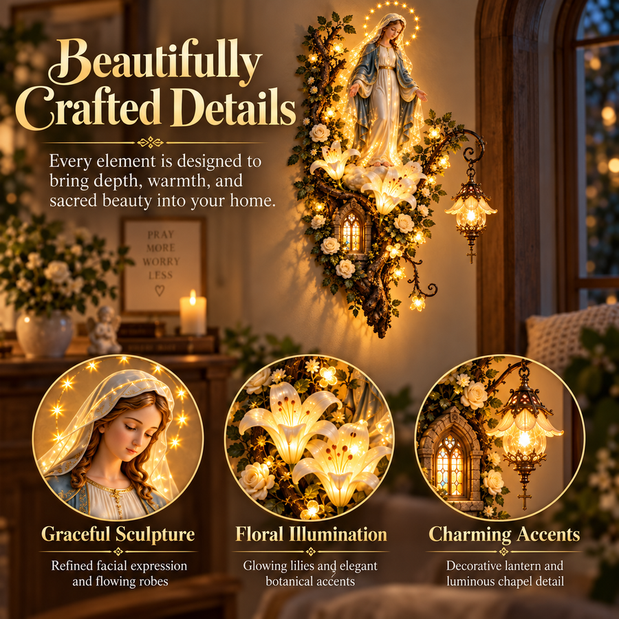 Blessed Mother wall decor during the day