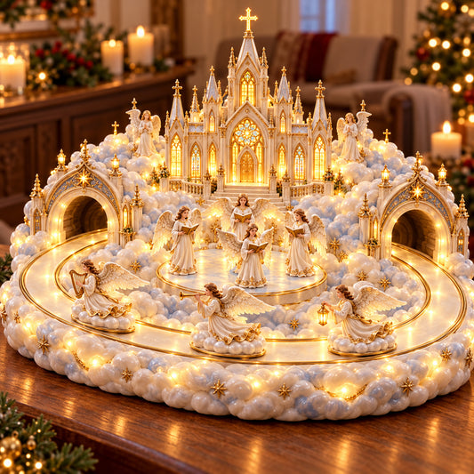 👼 Heavenly Choir — Lighted Angel Cathedral with Gliding Angels & Rotating Choir