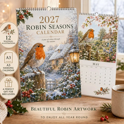 2027 Robin Seasons Calendar – Countryside Garden Bird Wall Calendar & Gift for Bird Lovers