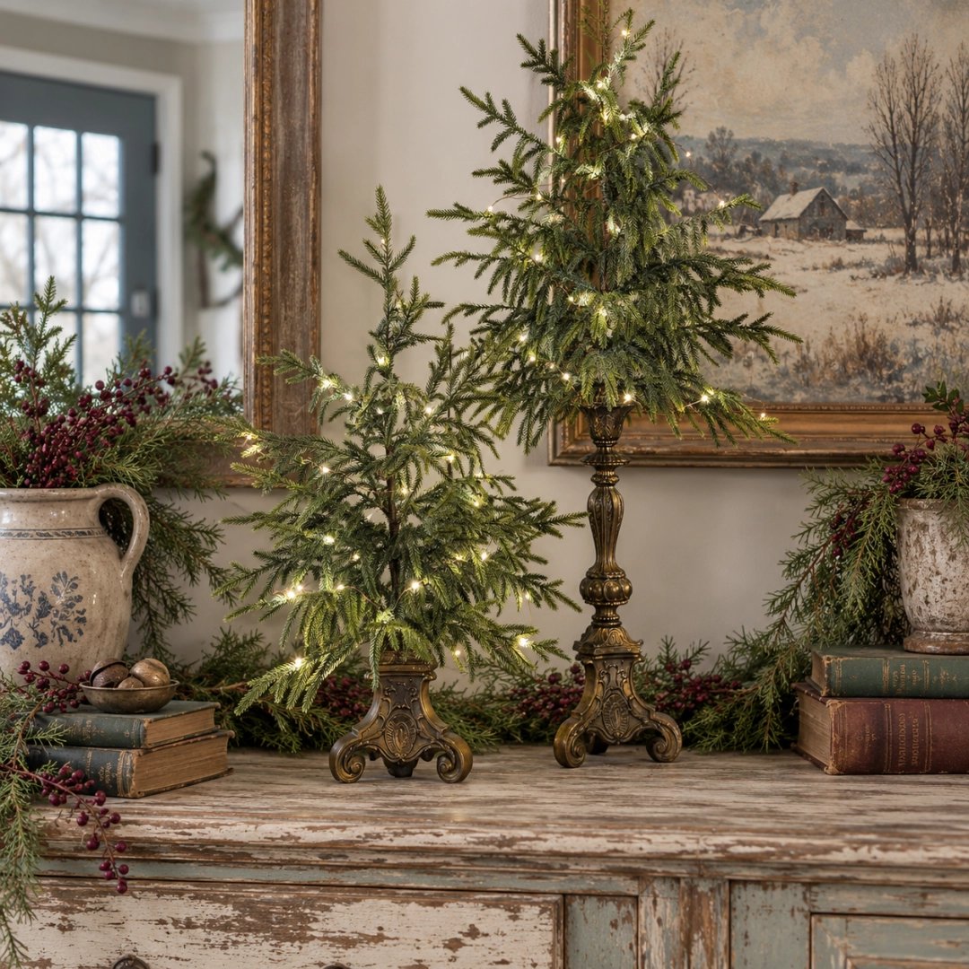 🌲✨ Vintage Norfolk Pine Christmas Tree – Cozy Holiday Tabletop Decor