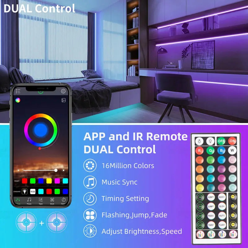 Smart RGB LED Strip Lights – App-Controlled Music Sync Ambient Lighting