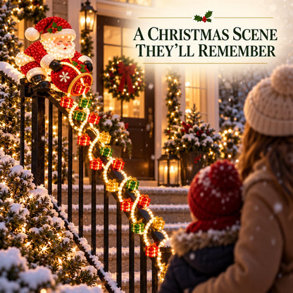 🎅🎁 Lighted Santa Gift Cascade Railing Décor